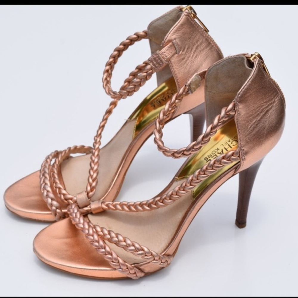 Michael Kors leather  rose gold heeled sandals